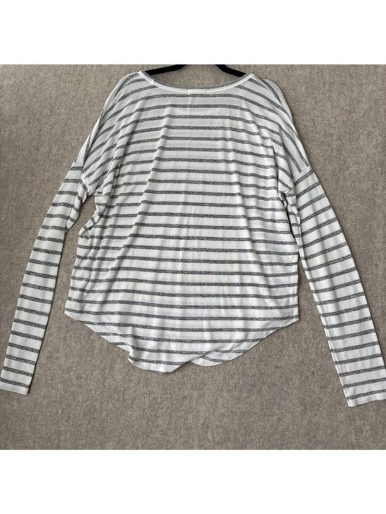 Rag & Bone Knit Striped Long Sleeve Tee Womens M Gray White Drapey Fit - Picture 7 of 9